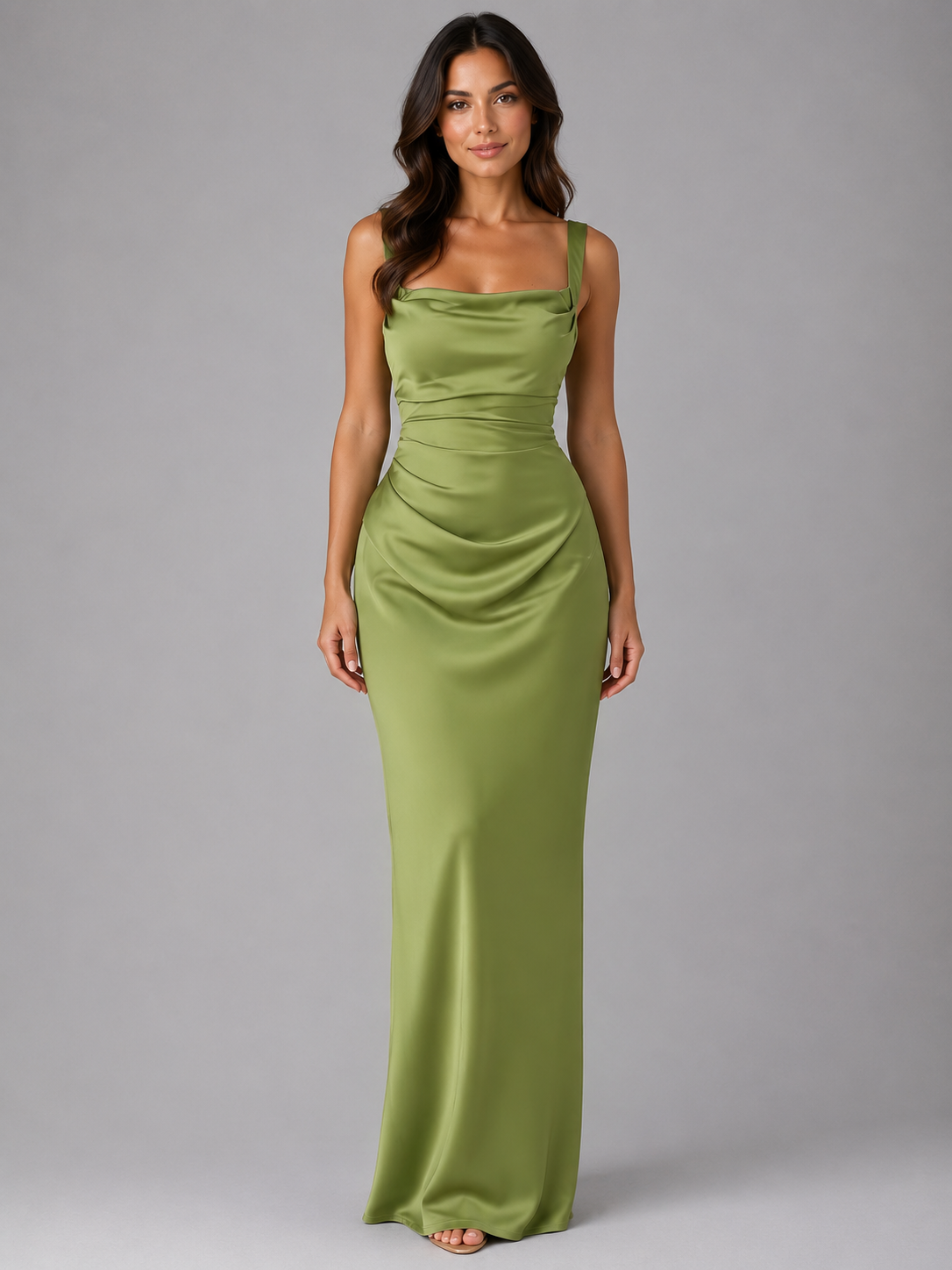 Anastasia | Satin Ruched Waist Maxi Dress