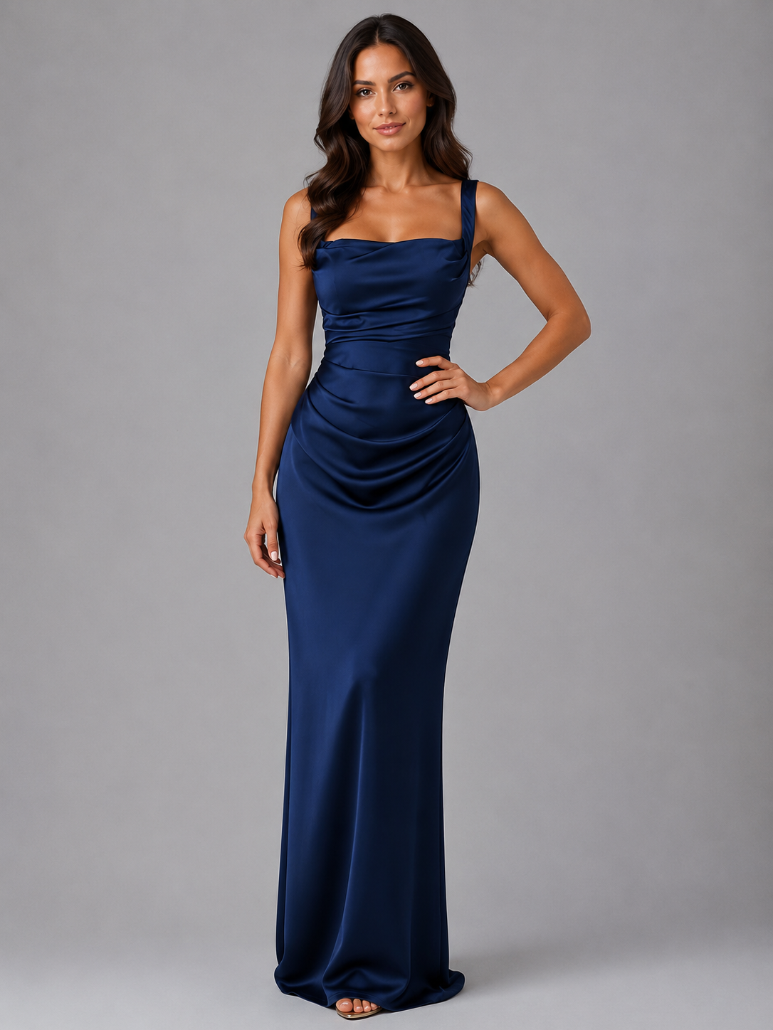 Anastasia | Satin Ruched Waist Maxi Dress