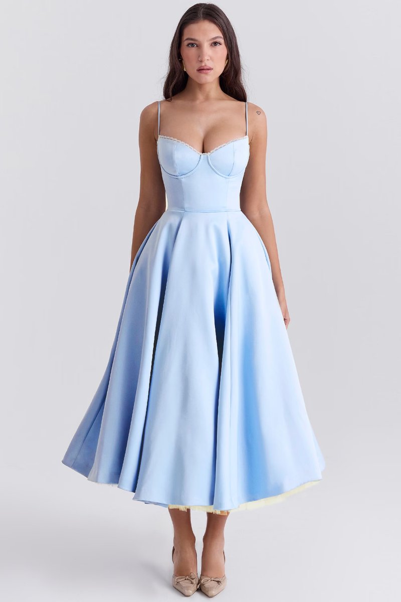Harper | Women's Bustier Midi Satin Flared Cocktail Party Dress