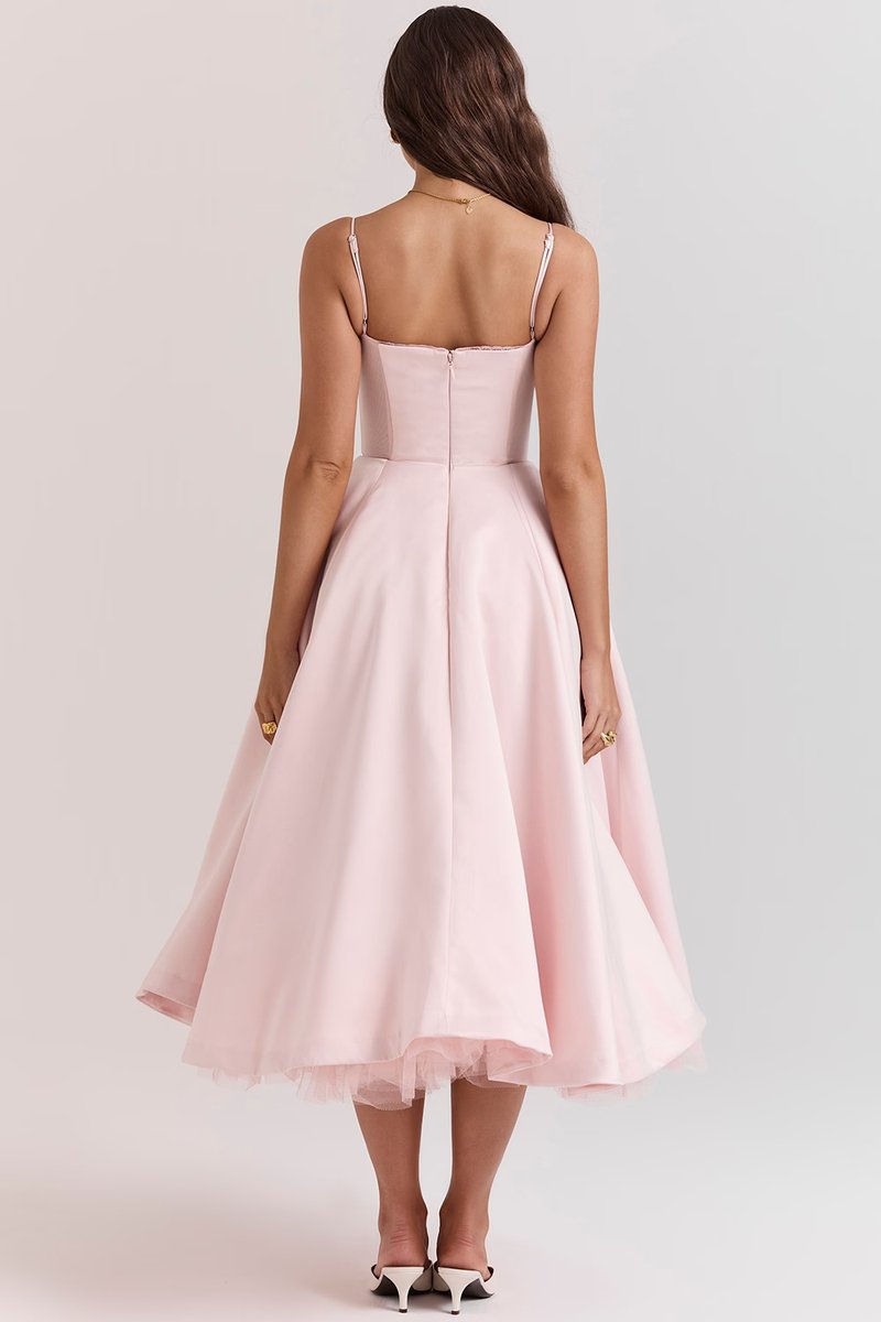 Harper | Women's Bustier Midi Satin Flared Cocktail Party Dress