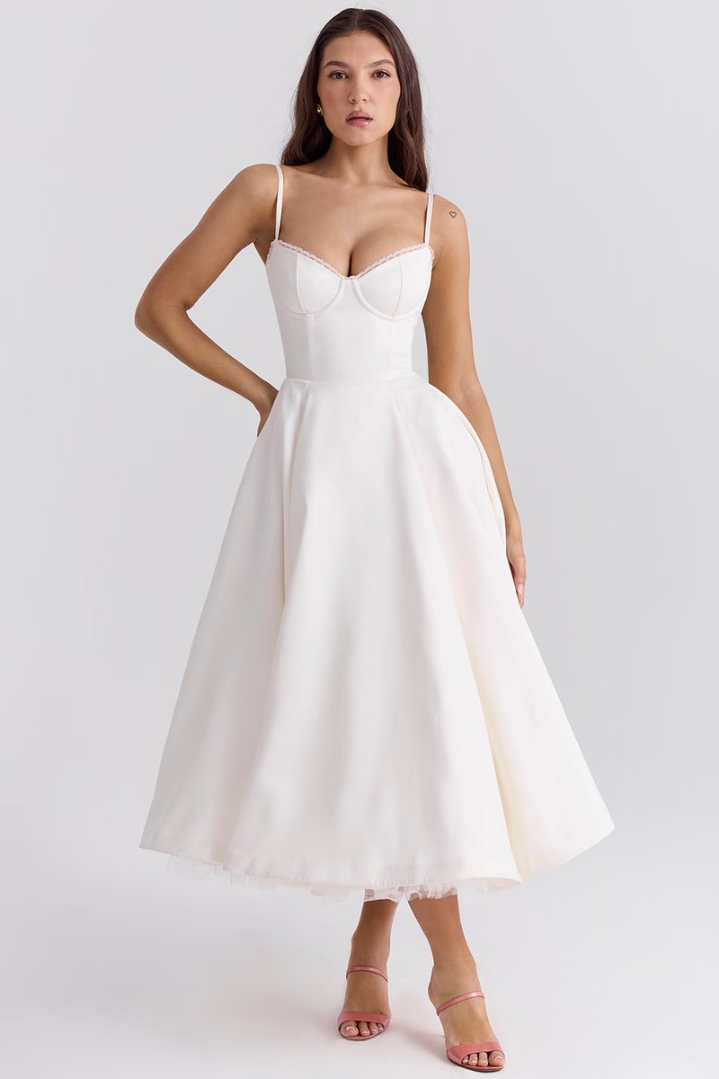 Harper | Women's Bustier Midi Satin Flared Cocktail Party Dress