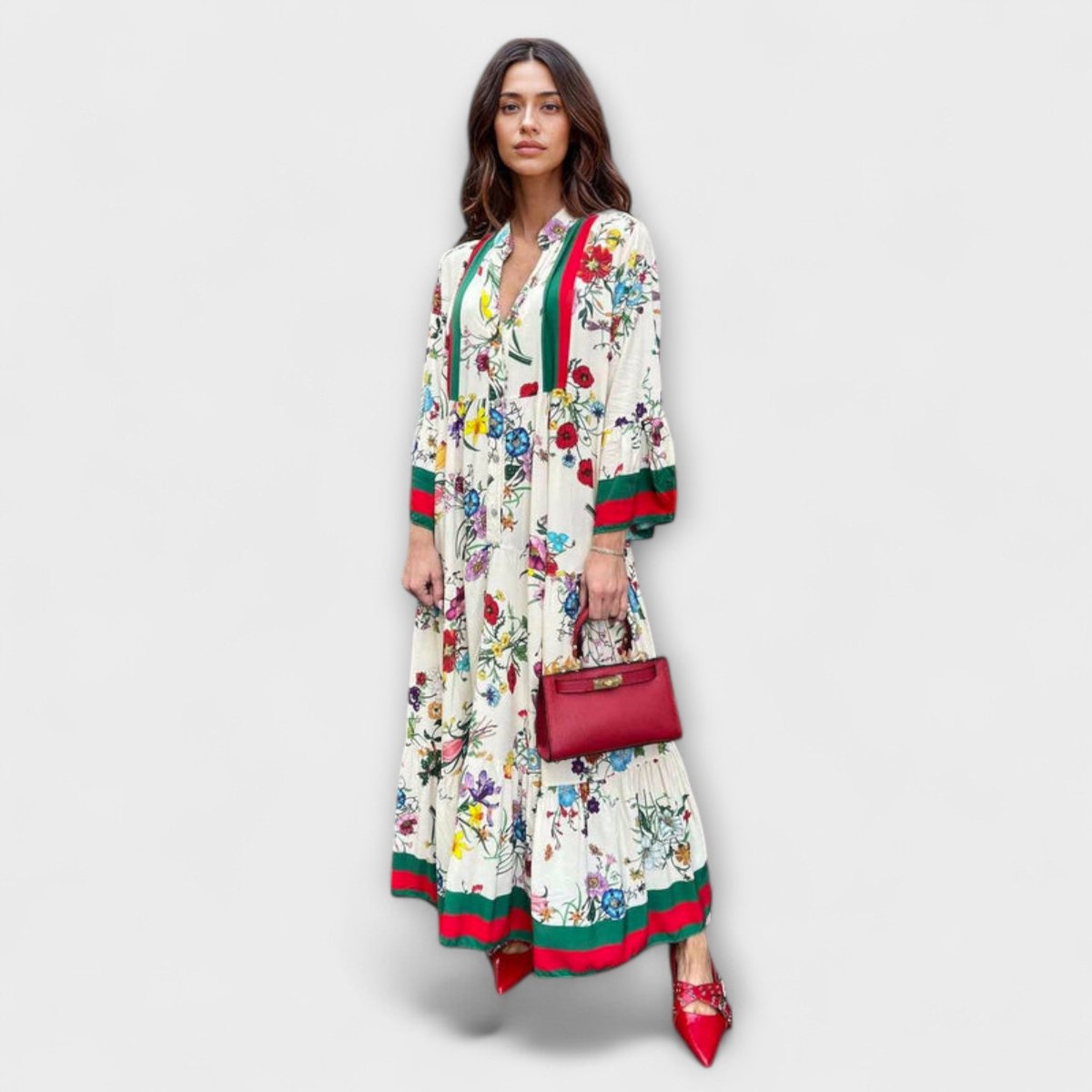 Sophia | Women's Floral Bell-Sleeve Tiered Boho Maxi Dress