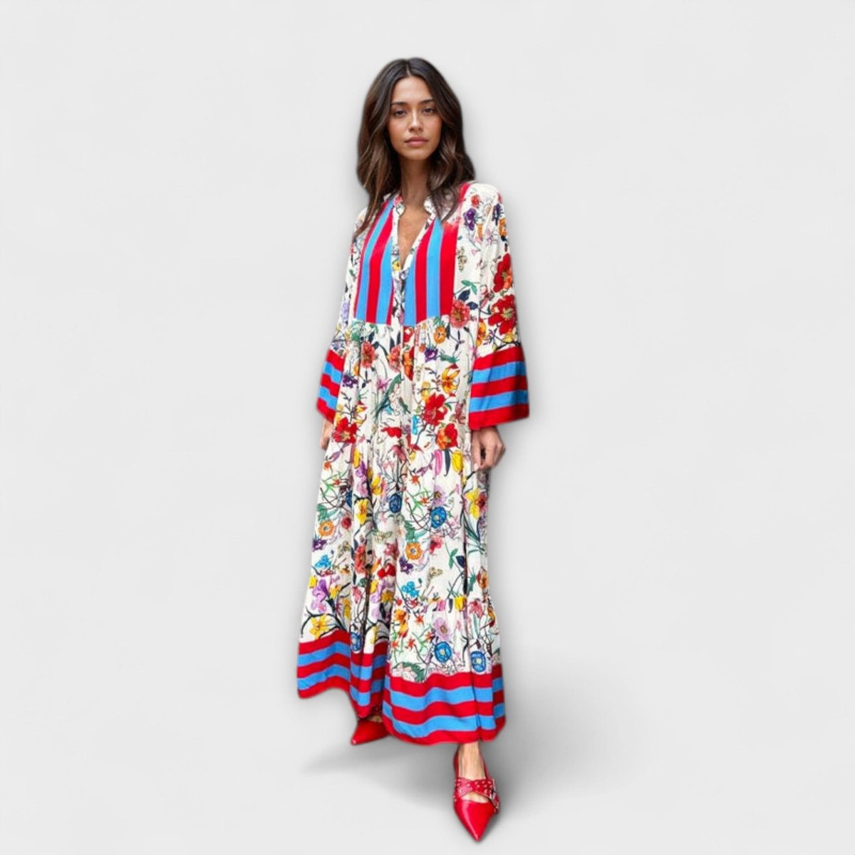 Sophia | Women's Floral Bell-Sleeve Tiered Boho Maxi Dress